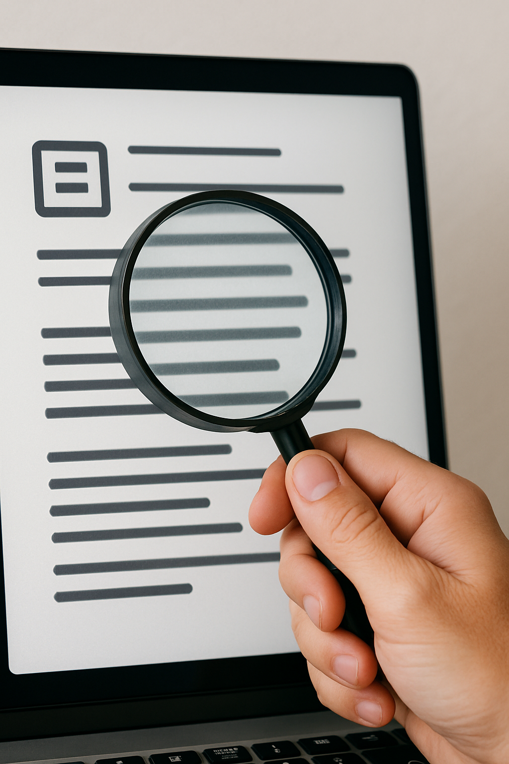 Magnifying glass examining digital document