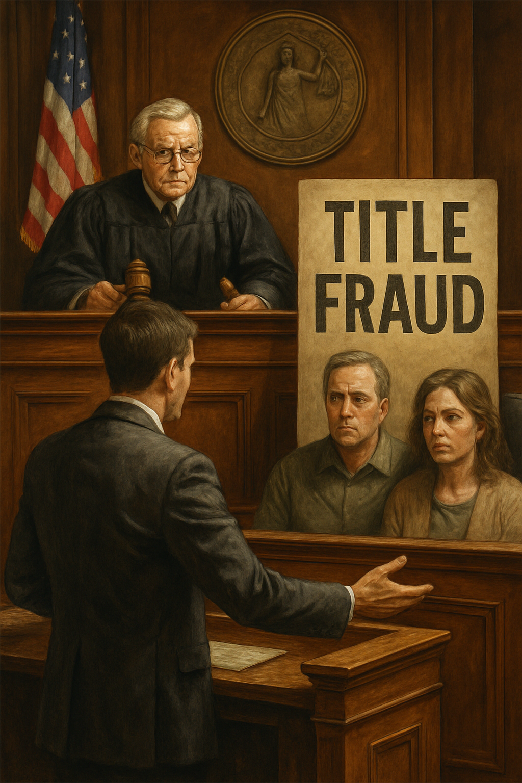 Courtroom scene with a judge and lawyer