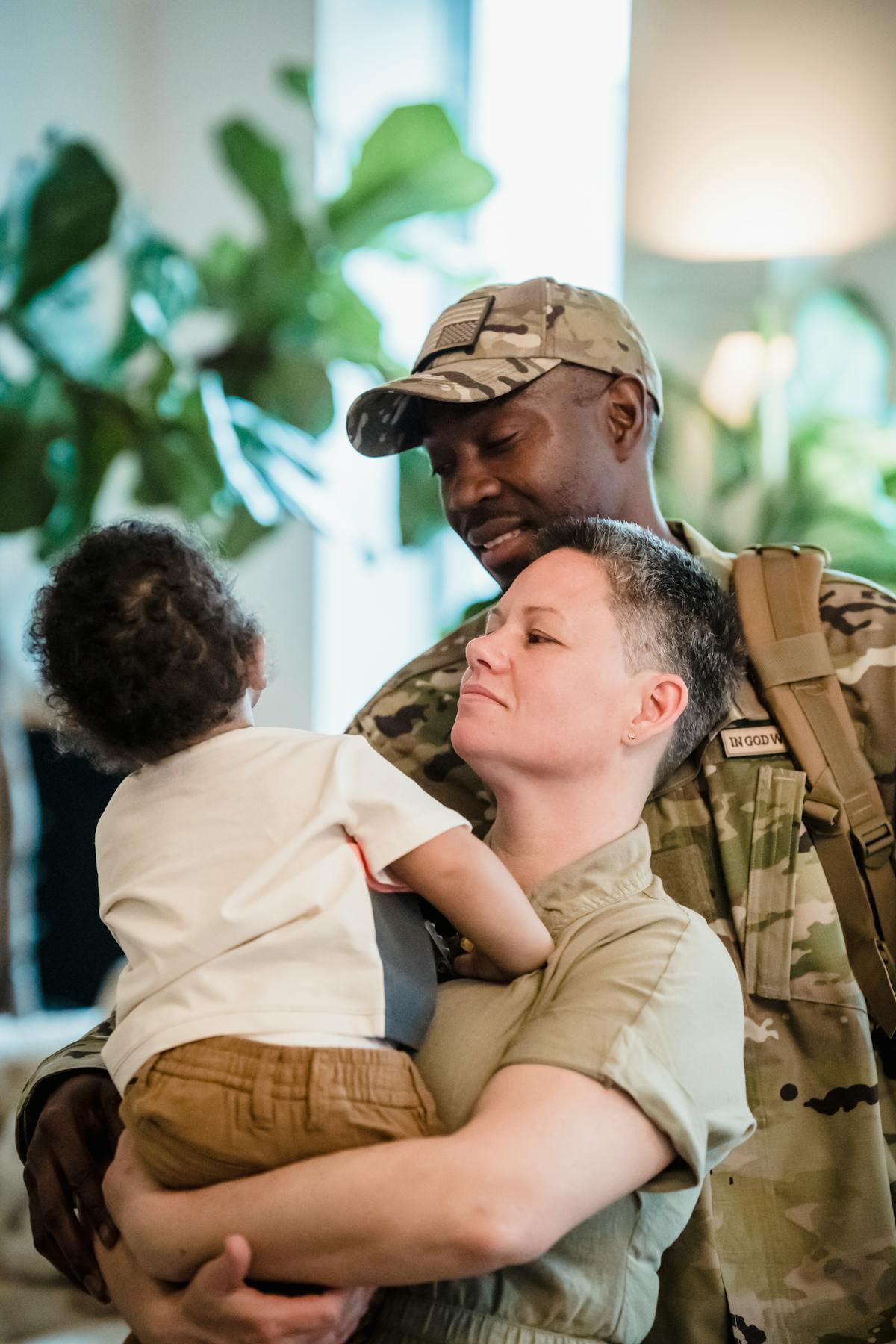 Military family reuniting at their new home purchased with a VA loan